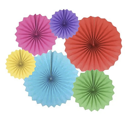 Leque de papel Decorativo - Várias Cores Quentes- 6 un.