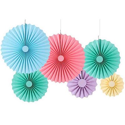 Leque de papel Decorativo - Várias Cores Candy Color- 6 un.