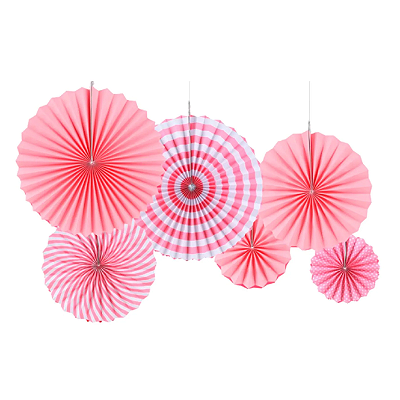 Leque de papel Decorativo cor rosa - 6un.