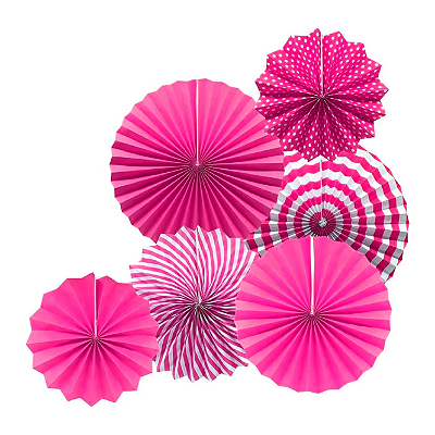 Leque de papel Decorativo cor pink- 6un.