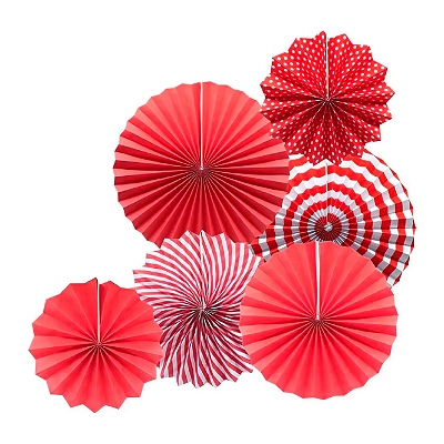 Leque de papel Decorativo cor vermelho - 6un.