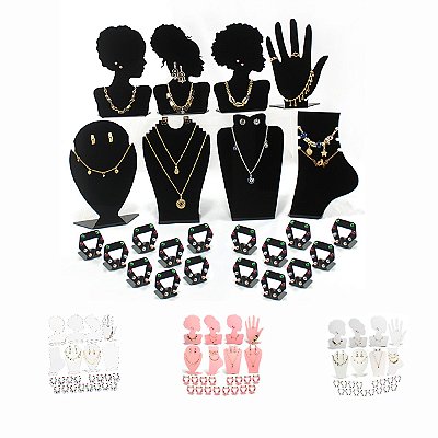 Busto Expositor Colar Brincos Anel Joias Biju Kit 24 pçs
