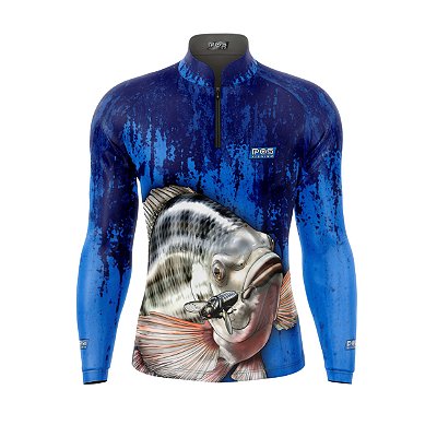 Camisa de Pesca Gola com Zíper 2020 Ref. 14 (Azul) Peixe Tilápia de Água Doce