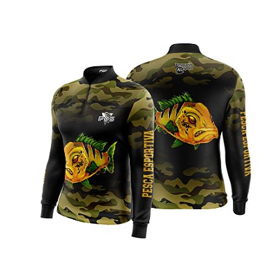 Camisa de Pesca Gola com Zíper 2019 Ref. 18 Estampa Peixe Tucunaré de Água Doce