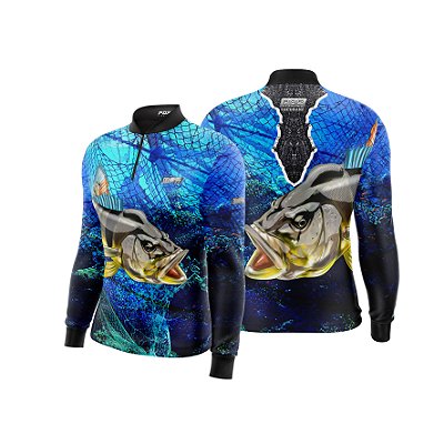 Camisa de Pesca Gola com Zíper 2019 Ref. 30 Estampa Peixe Tucunaré de Água Doce
