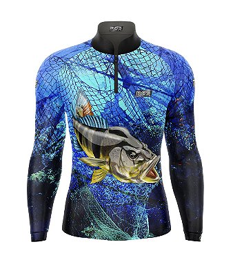 Camisa de Pesca Gola com Zíper 2019 Ref. 30 Estampa Peixe Tucunaré de Água Doce