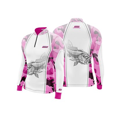 Camisa de Pesca Gola com Zíper 2019 Ref. 35 Peixe Tucunaré  Estampa Feminina