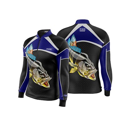 Camisa de Pesca Gola com Zíper 2019 Ref. 37 Estampa Peixe Tucunaré de Água Doce