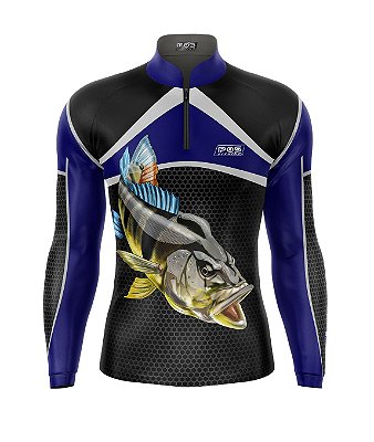 Camisa de Pesca Gola com Zíper 2019 Ref. 37 Estampa Peixe Tucunaré de Água Doce