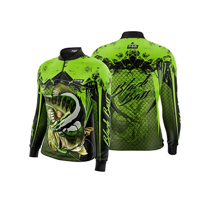 Camisa de Pesca Gola com Zíper 2019 Ref. 41 Estampa Peixe Black Bass de Água Doce
