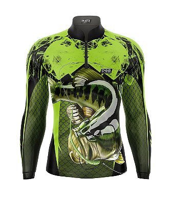 Camisa de Pesca Gola com Zíper 2019 Ref. 41 Estampa Peixe Black Bass de Água Doce