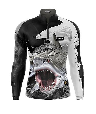 Camisa de Pesca Gola com Zíper 2019 Ref. 65  Peixe Tubarão água Salgada
