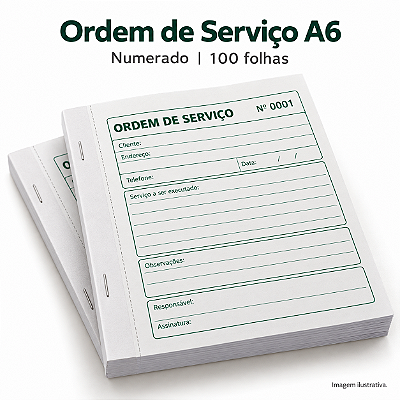 Ordem de Serviço Personalizada A6 Numerada 1 Via