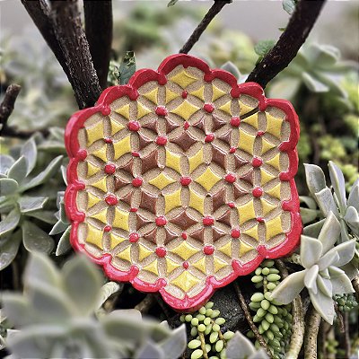 Prato de Cerâmica em Relevo - LANTANA CAMBARA - Flores do Brasil - Ceramica de Alta Temperatura Feito a Mao