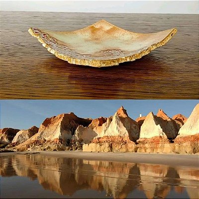 Prato Morro Branco I - Kit 2 Pratos em Ceramica de Alta Temperatura Feito a Mao - Praia de Morro Branco - Ceara - Brasil