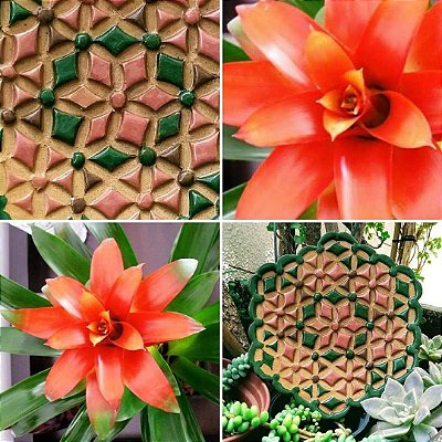 Prato de Cerâmica em Relevo - BROMÉLIA I - FLores do Brasil - Ceramica de Alta Temperatura Feito a Mao