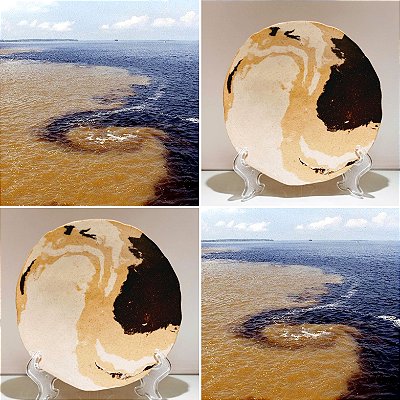 Prato de Ceramica feito a mao Paleteado - Rio Amazonas - Encontro das Aguas - Ceramica de Alta Temperatura Feito a Mao