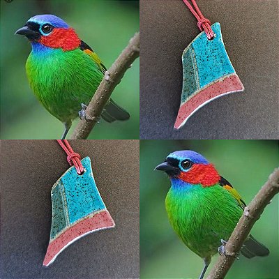 Colar de Ceramica - Saira-militar - Tangara cyanocephala - Floresta de Mata Atlantica - Feito a mao