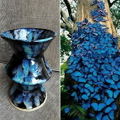 Escultura de Ceramica Feito a Mao PANAPANA - Borboleta Morpho - Floresta Amazonica e Mata Atlantica - Brasil - Ceramica de Alta Temperatura