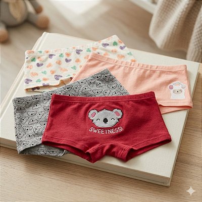 Kit 4 Calcinhas Boxer Infantil – Conforto que Acompanha a Brincadeira!