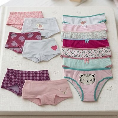 Kit com 10 Calcinhas Boxer e 4 Tradicionais – Variedade, Conforto e Estilo para sua Pequena!