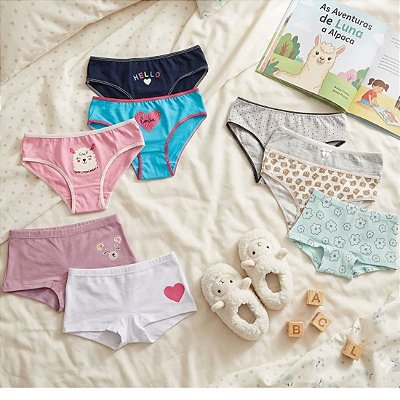 KIT com 2 Boxer + 5 Tradicionais para Acompanhar a Rotina da Sua Pequena com Muito Estilo