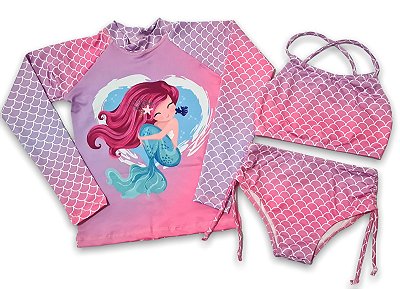 Kit 3 Peças Blusa Pro Uv 50 + Biquíni + Top Infantil Juvenil