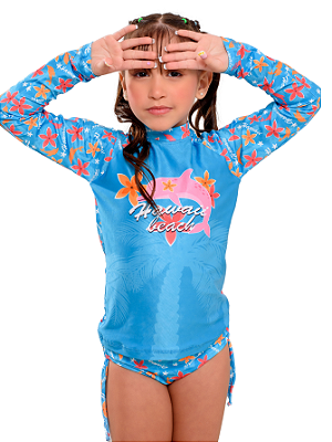 Kit Blusa Térmica Proteção Uv50+ E Biquíni Golfinho Azul
