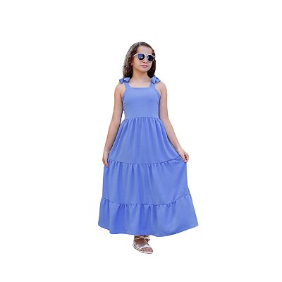 Vestido Infantil E Juvenil Longo De Amarrar Duna Azul-Claro