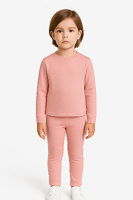Conjunto Infantil Flanelado Térmico Pelúcia Segunda Pele Rosa Coral