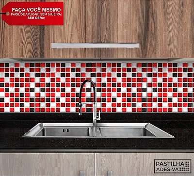 Placa Pastilha Adesiva Resinada 30x27 cm - AT050 - Vermelho Preto