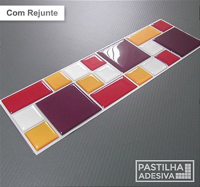 Faixa Mosaico Adesiva Resinada 27x8 cm - AT119 - Roxo Vermelho Amarelo