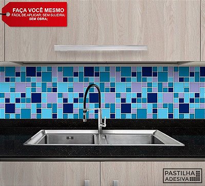 Placa Mosaico Adesiva Resinada 30x27 cm - AT133 - Azul