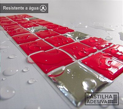 Faixa Pastilha Adesiva Resinada Espelhada 27x8 cm - AT168 - Vermelha
