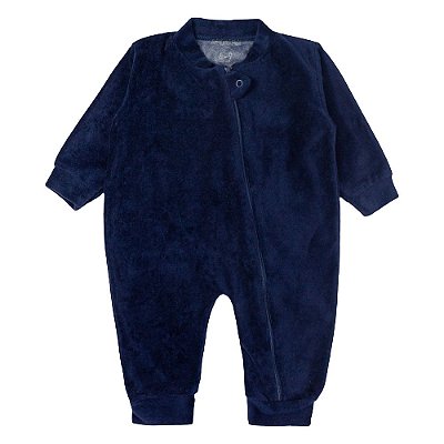Macacão longo zíper em plush para bebê azul marinho