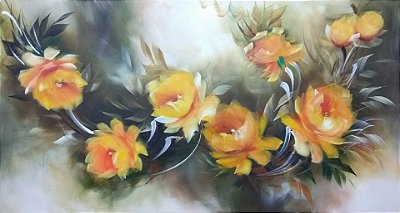 Pintura\Quadro\ Tela Floral com rosas amarelas 70 x 130 cm