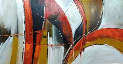 Pintura,Quadro,Tela Abstrata ocre/vermelha/branco, detalhes coloridos. 80x150cm