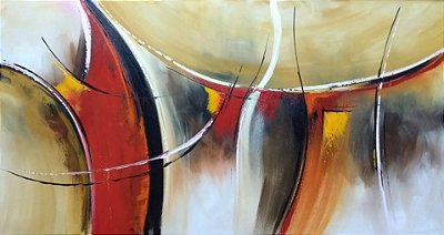 Pintura,Quadro,Tela Abstrato em curvas, detalhes em vermelho e amarelo. 80x150cm