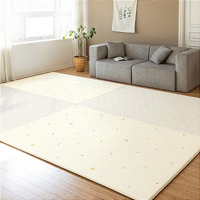 Tapete de Atividades Dupla Face Infantil Parklon PVC Premium  Minimal Fruits & Herringbone Beige 190cm x 130cm x 1,2cm
