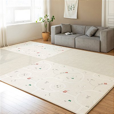 Tapete de Atividades Dupla Face Infantil Parklon PVC Premium Around town & Natural Fabric beige 190cm x 130cm x 1,2cm