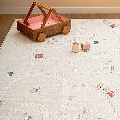 Tapete de Atividades Dupla Face Infantil Parklon PVC Premium Around town & Natural Fabric beige 210cm x 140cm x 1,5cm