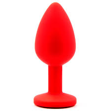 Plug Anal Pequeno Vermelho Silicone Ultra Macio com Pedra