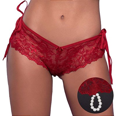 Calcinha Tailandesa com Pérolas - Designer Europeu - Inspirado em Modelo Italiano - Tamanho Único - Cores: Vermelha e Preta