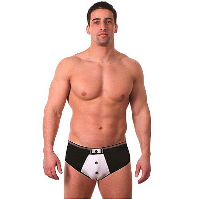 Cueca Sensual - Garçom - Preta - Detalhes Em Branco