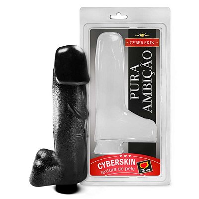 Pênis Preto Cyberskin - Vibro e Escroto 19 x 4,7cm