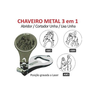 Chaveiro Metal - 3 em 1 - Posições Sexuais a Laser