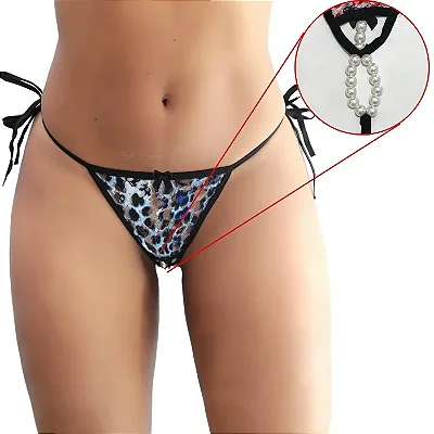 Calcinha Tailandesa Onça - Colar de Pérolas na Região da Vagina - Tamanho Único - Lingerie Feminina Sensual em Rio Preto