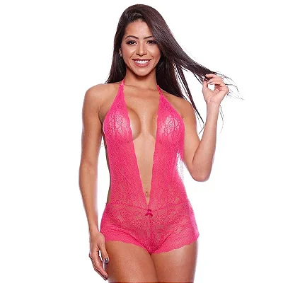 Body Sensual Feminino - Todo Rendado - Frente Única - Cor: Preto, Pink e Vermelho - Tamanhos:  P, M, G e GG