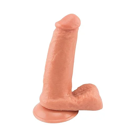 Pênis Realístico Flexível e Macio com Saco Escrotal e Ventosa para Fixação 14 x 3,2 cm - Silicone Antialérgico - Produto Livre de Phytalato