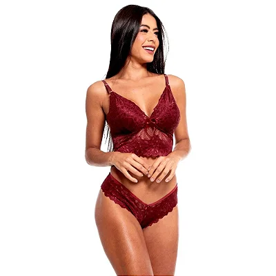 Conjunto Cropped Fio Dental Rendado e Bojo Estruturado Coleção Sensual Love - Tamanhos: G e GG Cores: Branco, Preto e Sensualle